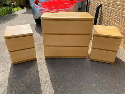 Photo of free 1 x Three drawer chest and 2 x bedside cabinet (Sidley TN39) #1