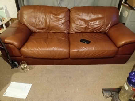 Photo of free Leather dark tan colour 3 seater sofa (Healey OL12) #1