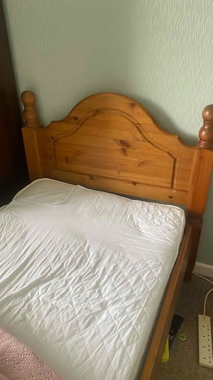 Photo of free Single pine bed and mattress (Tr4 8eb) #3