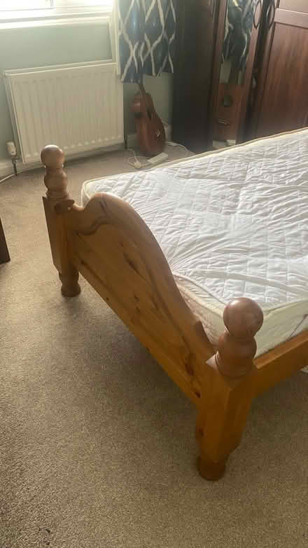 Photo of free Single pine bed and mattress (Tr4 8eb) #2