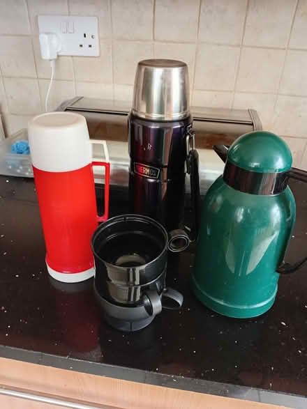 Photo of free Two thermos flasks, insulated jug and three cups (New Malden KT3) #1