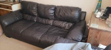 Photo of free Brown leather 2&3 seater sofa (Newport Pagnell MK16) #1