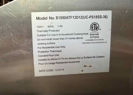 Photo of free Overhead kitchen fan (Bryant) #2