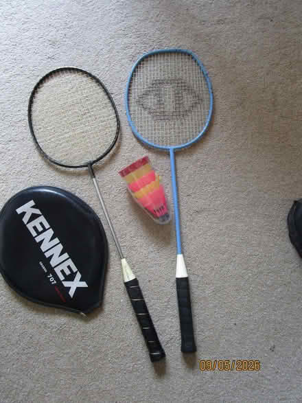 Photo of free 2 Badminton rackets and 4 plastic shuttlecocks (Old Basing RG24) #2