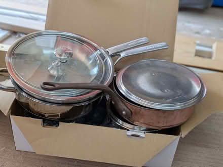 Photo of free Box of Assorted used and new cooking pots and pans (East Leake LE12) #1