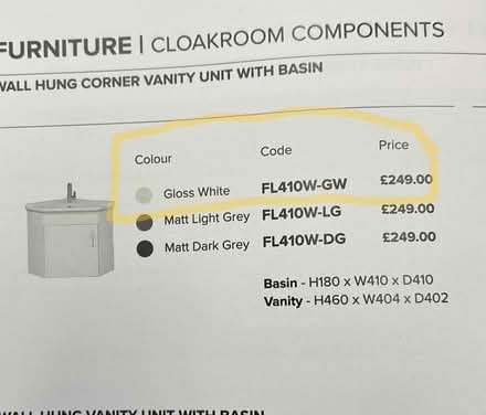 Photo of free Corner basin in white gloss (no tap inc) (Olympia W14) #1