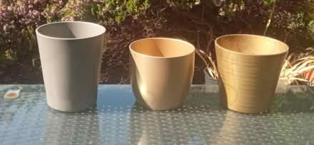 Photo of free 3 plant pot holders-grey and gold (east twickenham) #1