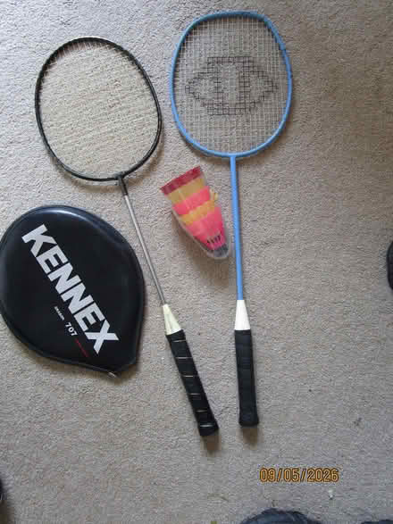 Photo of free 2 Badminton rackets and 4 plastic shuttlecocks (Old Basing RG24) #1