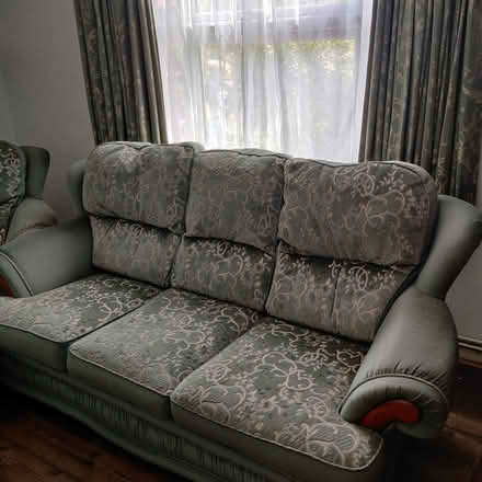 Photo of free Three Seater Sofa, Armchair, and Footrest (Green) (St Helier SM5) #2