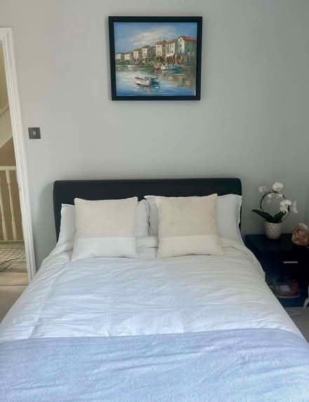 Photo of free Black Faux Leather Queen-size Bed Frame (Queenstown Road SW8) #1
