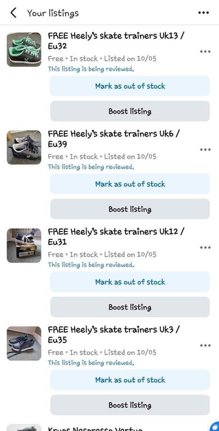 Photo of free 4 pairs of heely's skate trainers (LE19 Enderby) #1