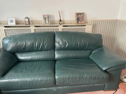 Photo of free Large green leather sofa (Purleyoaks) #1