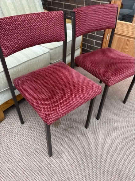 Photo of free 2 red padded chairs with metal frames (Langho BB6) #1