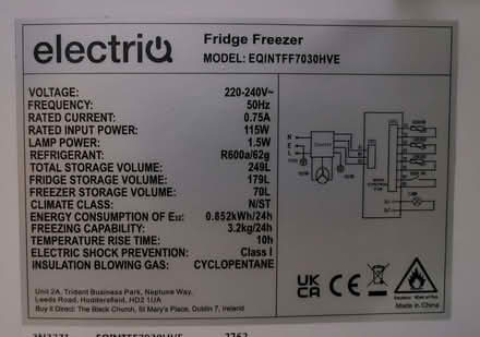 Photo of free Electriq EQINTFF7030HVE integrated fridge/freezer (Bethnal Green E2) #1