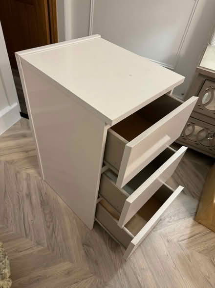 Photo of free Bedside white 3 draws (Black Lane M26) #2
