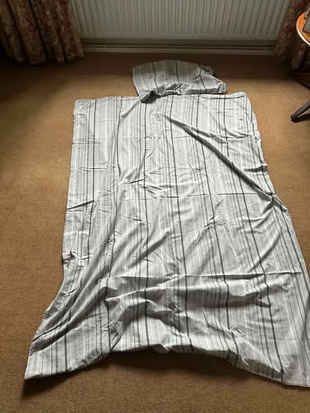 Photo of free Single grey striped duvet cover and pillowcase (Crowthorne RG45) #1