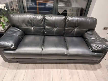 Photo of free 3 black faux leather 3 seater sofas (Southall UB1) #1