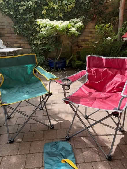 Photo of free Two folding garden chairs with carriers (Mitcham's Corner CB4) #1