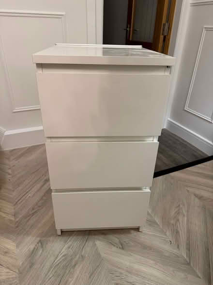 Photo of free Bedside white 3 draws (Black Lane M26) #1