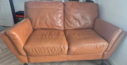 Photo of free Sofology tan leather sofas (Cardiff CF5 Capel Llanilltern) #1