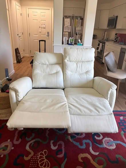 Photo of free white leather loveseat (Mercer island) #1