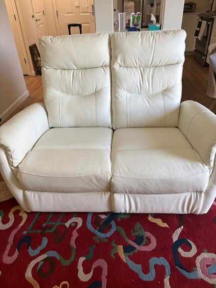 Photo of free white leather loveseat (Mercer island) #2