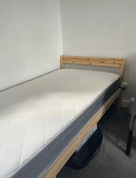 Photo of free IKEA single wooden bed and mattress (S6) #2