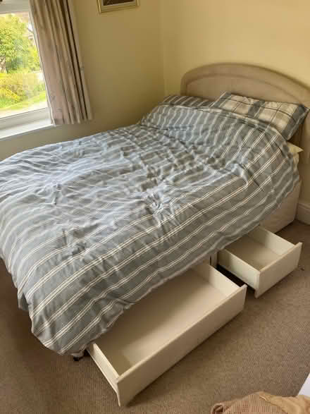 Photo of free Double bed with mattress and its headboard. 4 useful drawers (Crosspool S10) #1