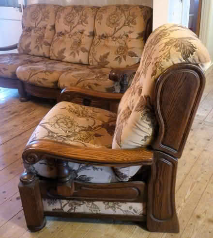 Photo of free vintage 3 piece suite, sofa, reclining armchair & armchair (Bowers Gifford SS13) #4