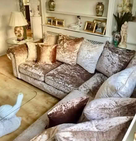 Photo of free Cream velvet corner sofa (Barnsbury N1) #1