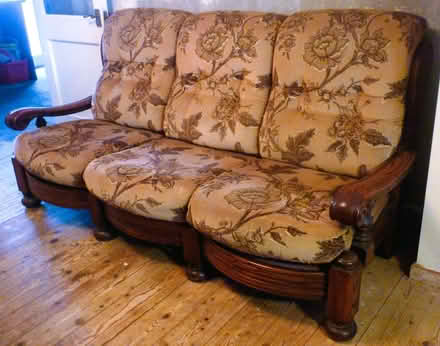 Photo of free vintage 3 piece suite, sofa, reclining armchair & armchair (Bowers Gifford SS13) #1