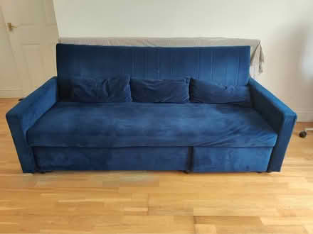 Photo of free Three Seater Blue Velvet Sofa Bed (Northwood Hills HA5) #2