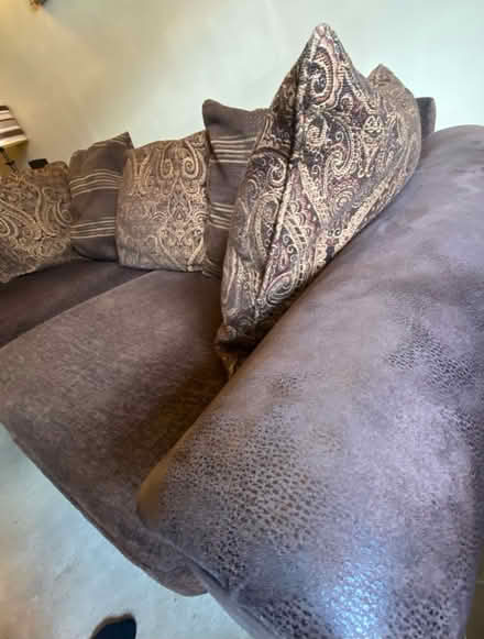 Photo of free Brown fabric and leather armed sofa (Norton St Philip) #4