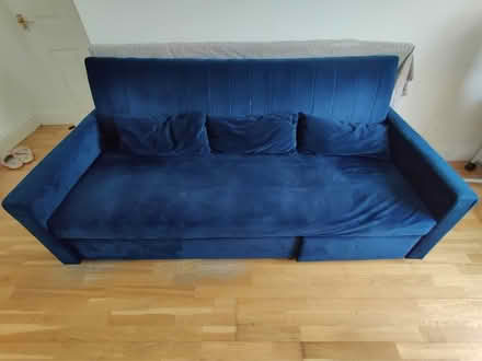 Photo of free Three Seater Blue Velvet Sofa Bed (Northwood Hills HA5) #1