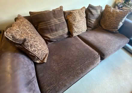 Photo of free Brown fabric and leather armed sofa (Norton St Philip) #3