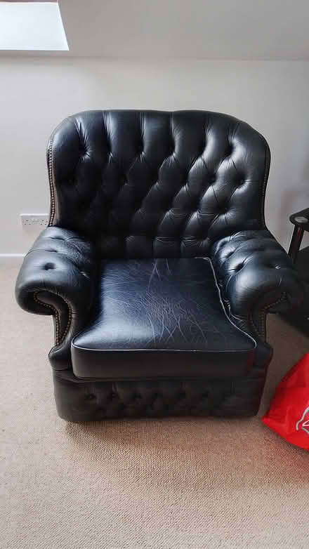 Photo of free Black leather chesterfield chair (New Marston Oxford) #1