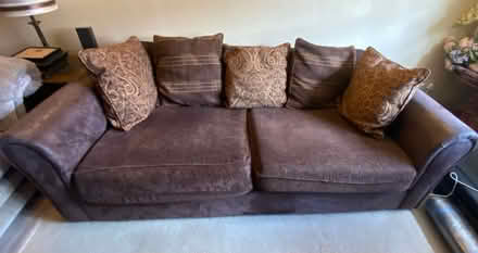 Photo of free Brown fabric and leather armed sofa (Norton St Philip) #2