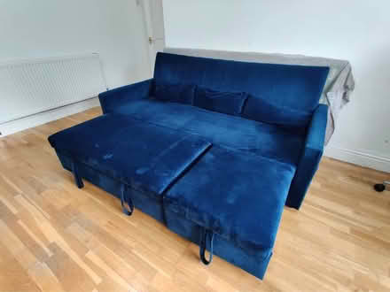 Photo of free Three Seater Blue Velvet Sofa Bed (Northwood Hills HA5) #3