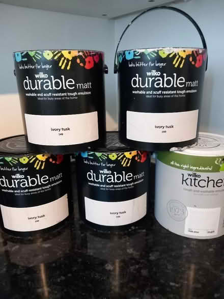 Photo of free 5x full tins paint (4x Ivory Tusk & 1x Chalk White kitchen (Shirley SO15) #1