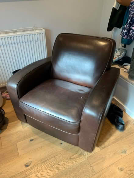 Photo of free Single brown leather arm chair (Broompark) #1