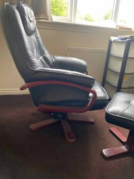 Photo of free Blue leather chair and stool (Bearsden G61) #3