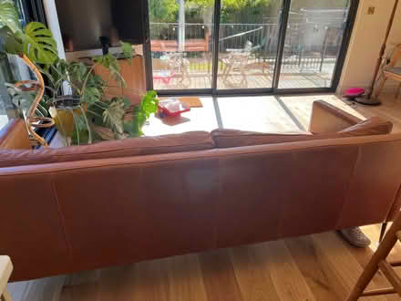 Photo of free Barker and Stonehouse tan leather mid century style sofa (Calverley LS28) #2