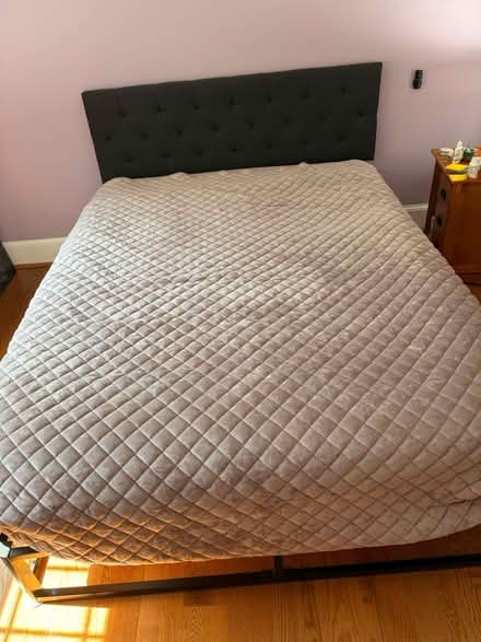 Photo of free Wood bed frame and fabric headboard (Silver Spring) #2