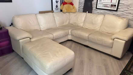 Photo of free White leather sofa (Frimley Green GU16) #1