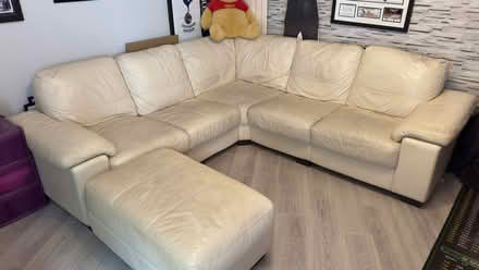 Photo of free White leather sofa (Frimley Green GU16) #1