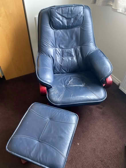 Photo of free Blue leather chair and stool (Bearsden G61) #1
