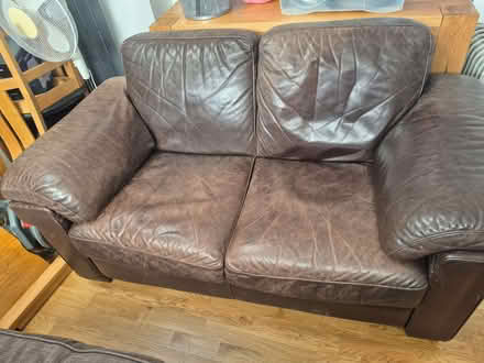 Photo of free Brown leather sofa (Earnshaw Bridge PR25) #2