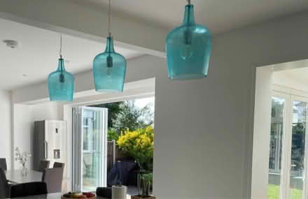 Photo of free 3 x blue glass pendant light shades (Chislehurst, BR7) #1