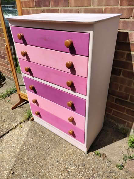 Photo of free Chest of drawers, pink, solid wood. (Desborough Island TW17) #2