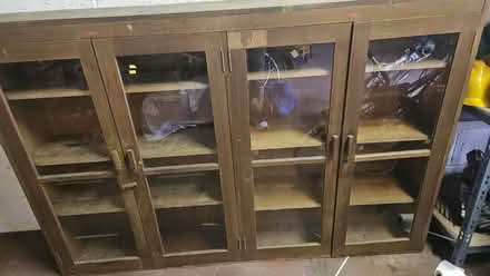 Photo of free Old Wood And Glass Chemistry Lab Cabinet (Crookhill NE40) #1